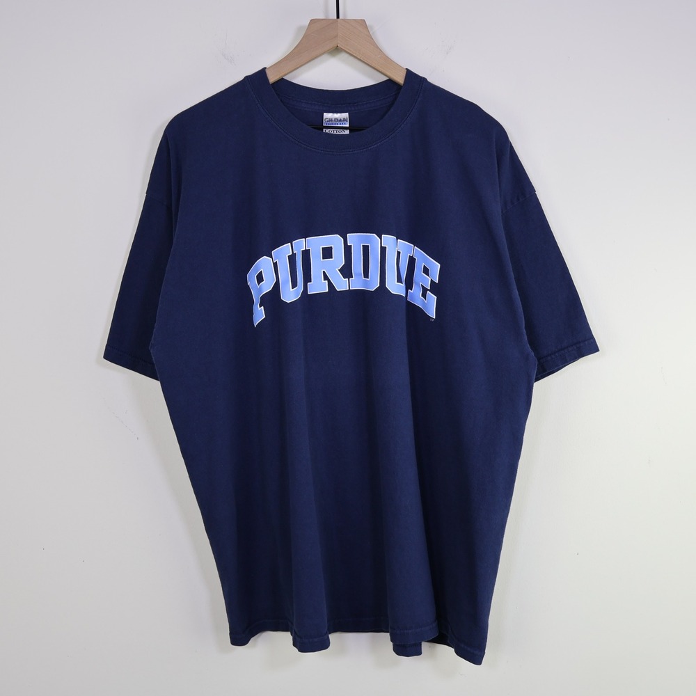 Vintage Y2K Purdue University T-Shirt 2XL Collegiate Navy Blue Cotton Tee
